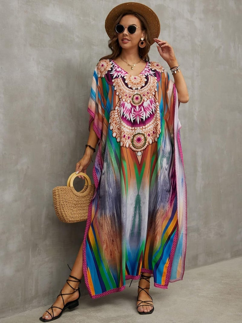 IMAGEKOPE Kaftan Dresses for Women Plus Size Bathing Suit Cover up Caftan Maxi Beach Dresses - Image 5